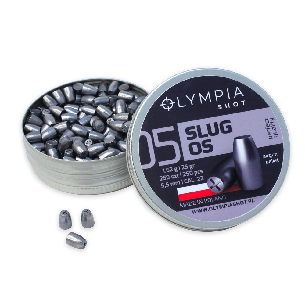 Olympia Shot Slug OS Air Gun Pellets | .22 Caliber (5.5 mm), 25 Grain | Slug Designed for Target Shooting and Hunting | 250 Count
