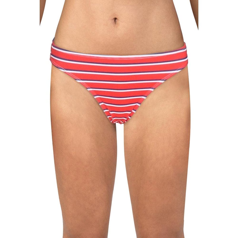 California Waves Womens Striped Hipster Swim Bottom Separates Red M