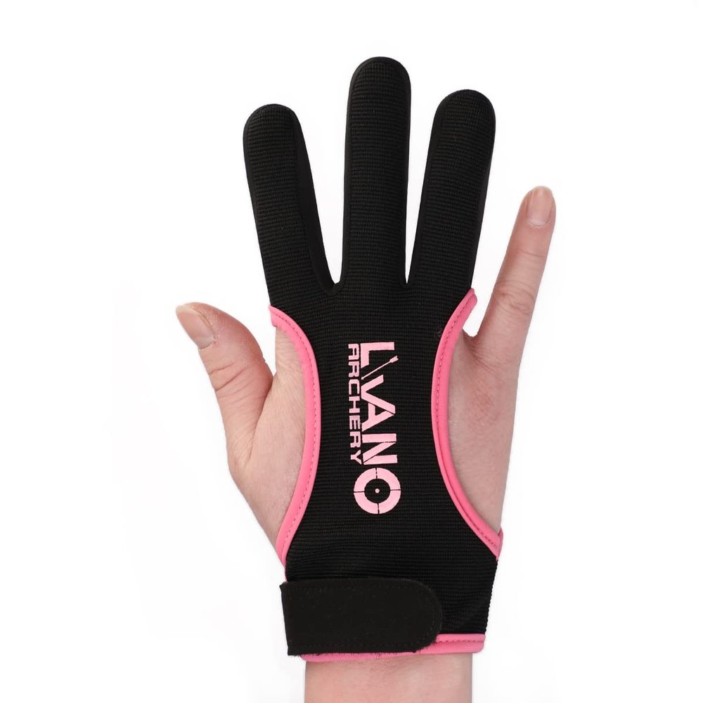 LWANO Archery Gloves Leather Practice Hunting Three Finger Protector for Youth Adult Beginner (Pink, X-Large)