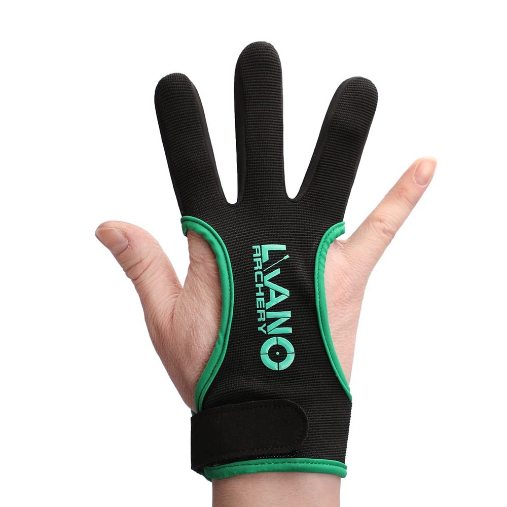 LWANO Archery Gloves Leather Practice Hunting Three Finger Protector for Youth Adult Beginner (Green, Medium)