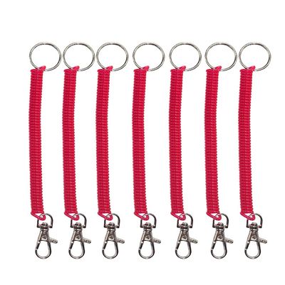 SENRISE 7Pcs Spring Coil Flexible Retractable Theftproof Anti-Lost Elastic Stretchy Key Chain Ring Badge Card Clip Leash Lanyards with Slipping Switch Hook Snap - Bright Pink 12cm