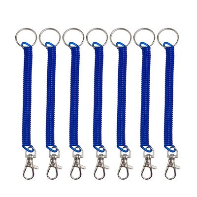 SENRISE 7Pcs Spring Coil Flexible Retractable Theftproof Anti-Lost Elastic Stretchy Key Chain Ring Badge Card Clip Leash Lanyards with Slipping Switch Hook Snap - Bright Blue 12cm
