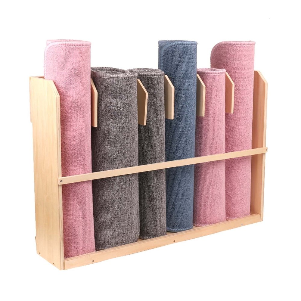 JLXJ 6 Yoga Mat Storage Holder Wood, Foam Roller Organizer Floor Display Stand, for Home Gym & Fitness Club Exercise Mat Organize