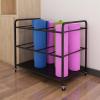 JLXJ Floor Large Yoga Mat Rack Storage Cart with Wheel, Black Metal Modern Rolling Organizer Holder for 8 Foam Rollers /8 Exercise Mat view 2