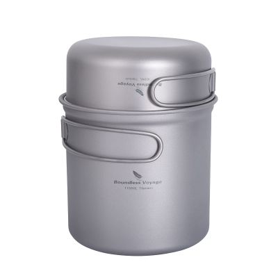 Boundless Voyage Titanium Pan Pot Set with Folding Handle Ultralight for Outdoor Camping Picnic Cooking Tableware Dishes 400ml(pan)+1100ml(Pot) A-Ti2050C