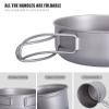 Boundless Voyage Titanium Pan Pot Set with Folding Handle Ultralight for Outdoor Camping Picnic Cooking Tableware Dishes 400ml(pan)+1100ml(Pot) A-Ti2050C view 4