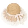 Summer Lace Straw Hats for Girls Wide Brim Floppy Beach Sun Visor Hat with lace Bowknot Khaki view 1