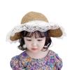 Summer Lace Straw Hats for Girls Wide Brim Floppy Beach Sun Visor Hat with lace Bowknot Khaki view 2
