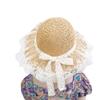 Summer Lace Straw Hats for Girls Wide Brim Floppy Beach Sun Visor Hat with lace Bowknot Khaki view 3