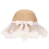 Summer Lace Straw Hats for Girls Wide Brim Floppy Beach Sun Visor Hat with lace Bowknot Khaki view 4