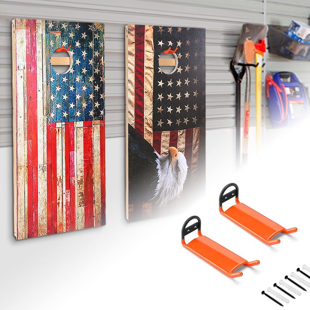 AHOWPD Cornhole Boards Hanger, 2 PCS Hooks Hanging Cornhole Boards, Cornhole Accessories Wall Mount, Cornhole Board Games Holder Storage