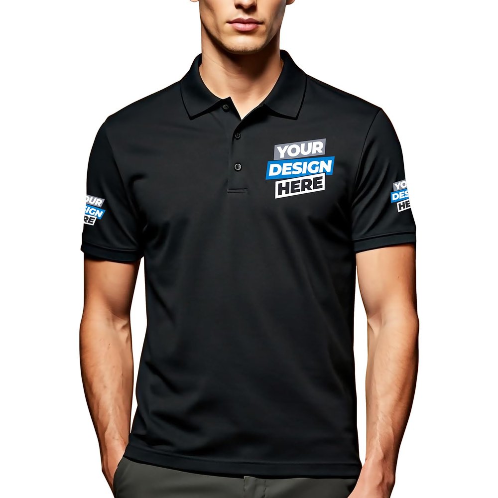 Pranboo Custom Polo Shirt for Men, School Shirt, Golf Shirt, for Business, Casual Wear, and Sports Teams Embroidered LogoS Black