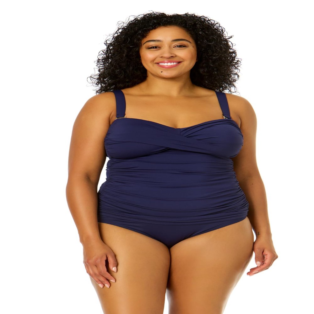 Anne Cole Plus - Twist Front Bandeaukini Swim Top Navy / 16W