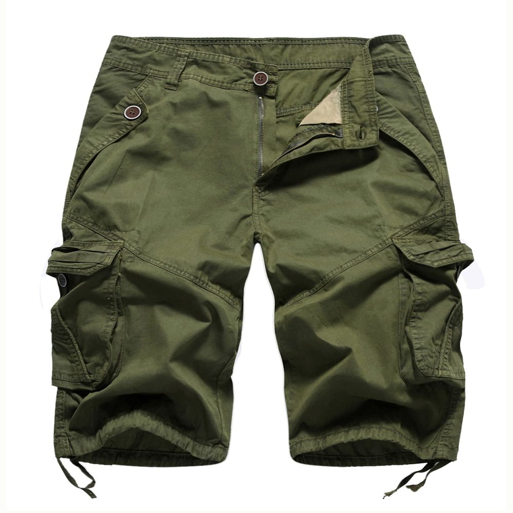FOURSTEEDS Women's Casual Fitted Multi-Pockets Camouflage Twill Bermuda Cargo Shorts Army Green US 20