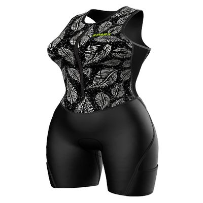 Sparx Women Triathlon Suit Tri Short Racing Cycling Swim Run (Medium, Broken Leafs) Black