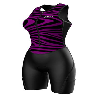 Sparx Sports Women Triathlon Suit Tri Short Racing Cycling Swim Run (XL, Pink Tiger)