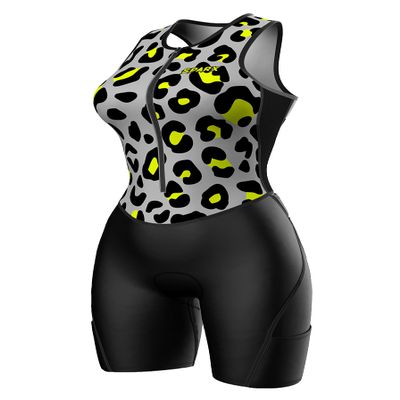 Sparx Women Triathlon Suit Tri Short Racing Cycling Swim Run (Small, Gray Leopard)