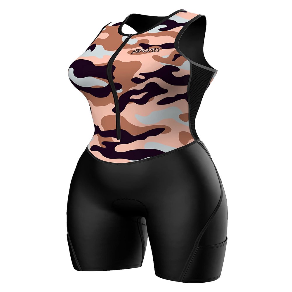 Sparx Women Triathlon Suit Tri Short Racing Cycling Swim Run (2XL, Rusty Pink)