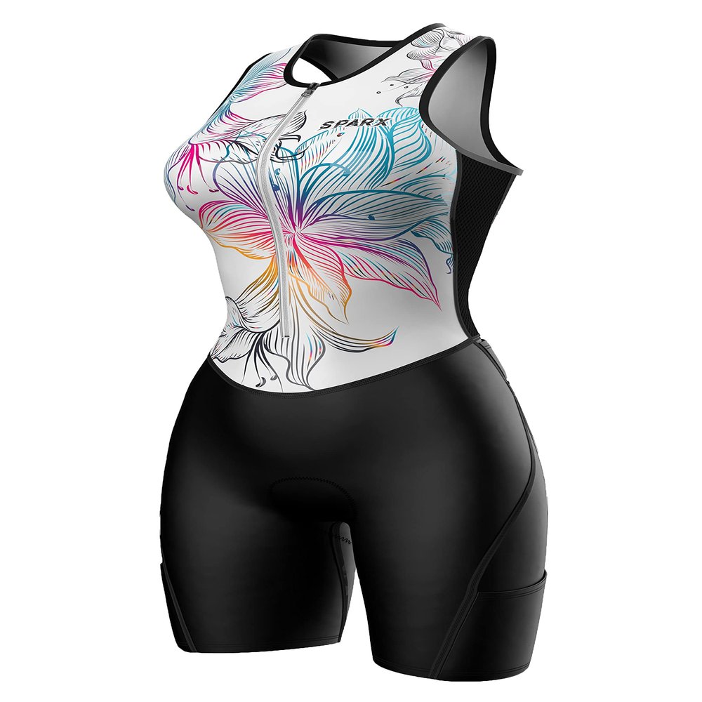 Sparx Women Triathlon Suit Tri Short Racing Cycling Swim Run (XL, Floral White)