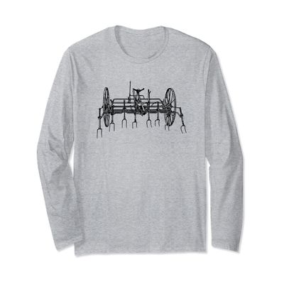 Antique Farm Equipment Hay Tedder Graphic Farmer Long Sleeve T-Shirt