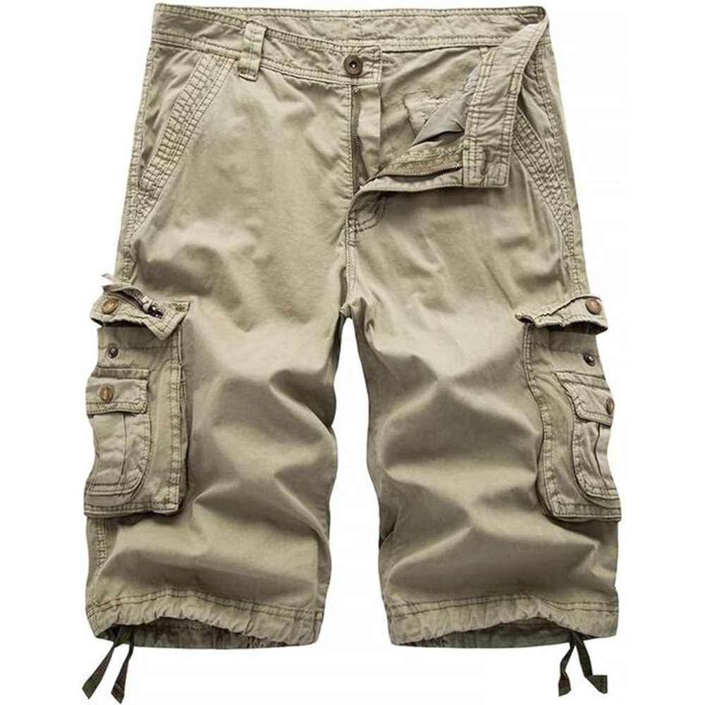 Men's Multi Pocket Zipper Cargo Short Outdoor Casual Loose Fit Dungarees Shorts (Khaki,38)