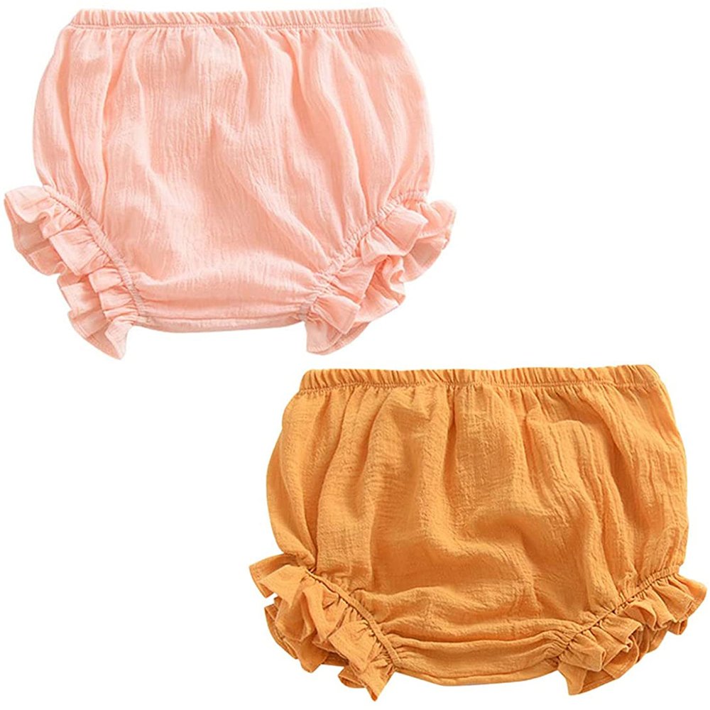 EISHOW Toddler Girls Boys 2-Pack Bloomers Newborn Kids Cotton Linen Shorts Unisex Floral Ruffle Bowknot Diaper Cover