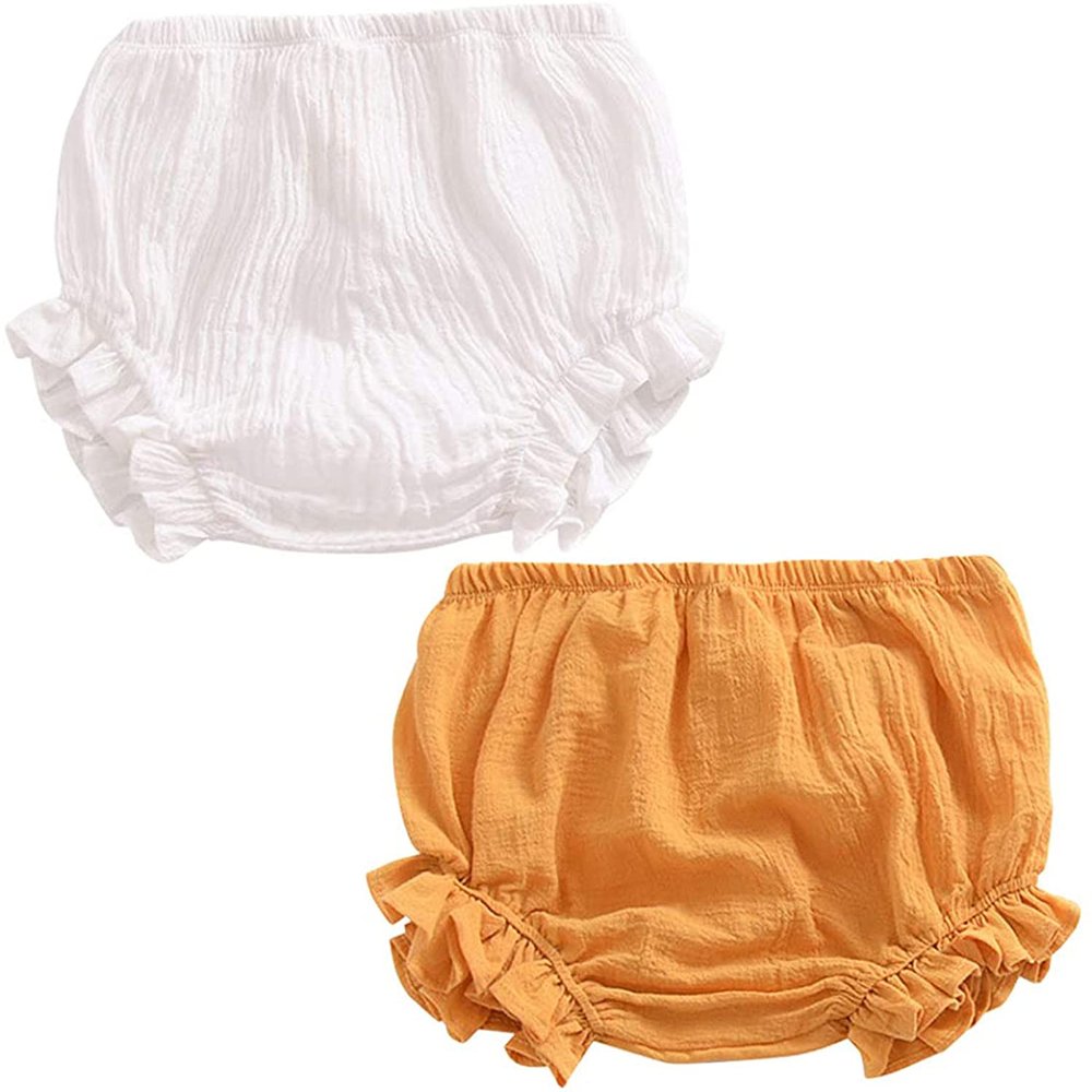 EISHOW Toddler Girls Boys 2-Pack Bloomers Newborn Kids Cotton Linen Shorts Unisex Floral Ruffle Bowknot Diaper Cover