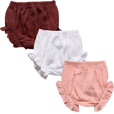 3PC Shorts Set Newborn Baby Girls Boys Pants Cotton Linen Blend Cute Floral Bloomers Infant Triangle Shorts Diaper Cover
