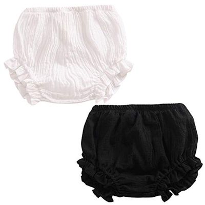EISHOW Toddler Girls Boys 2-Pack Bloomers Newborn Kids Cotton Linen Shorts Unisex Floral Ruffle Bowknot Diaper Cover