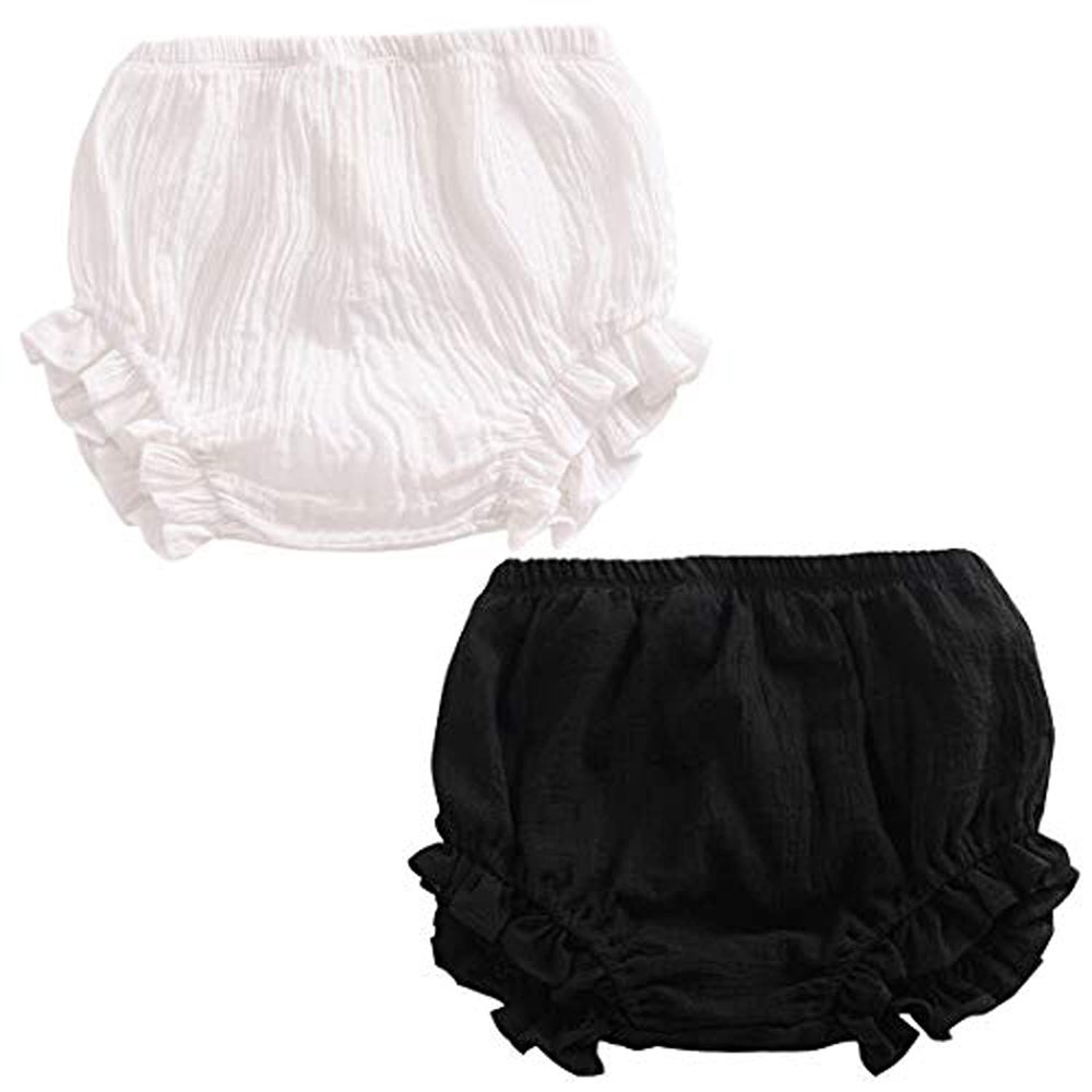 EISHOW Toddler Girls Boys 2-Pack Bloomers Newborn Kids Cotton Linen Shorts Unisex Floral Ruffle Bowknot Diaper Cover