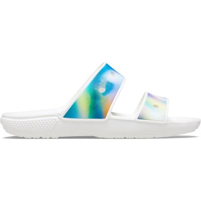 Crocs Unisex-Adult Classic Tie Dye Two-Strap Sandals, Solar Rainbow, 14 Men/16 Women