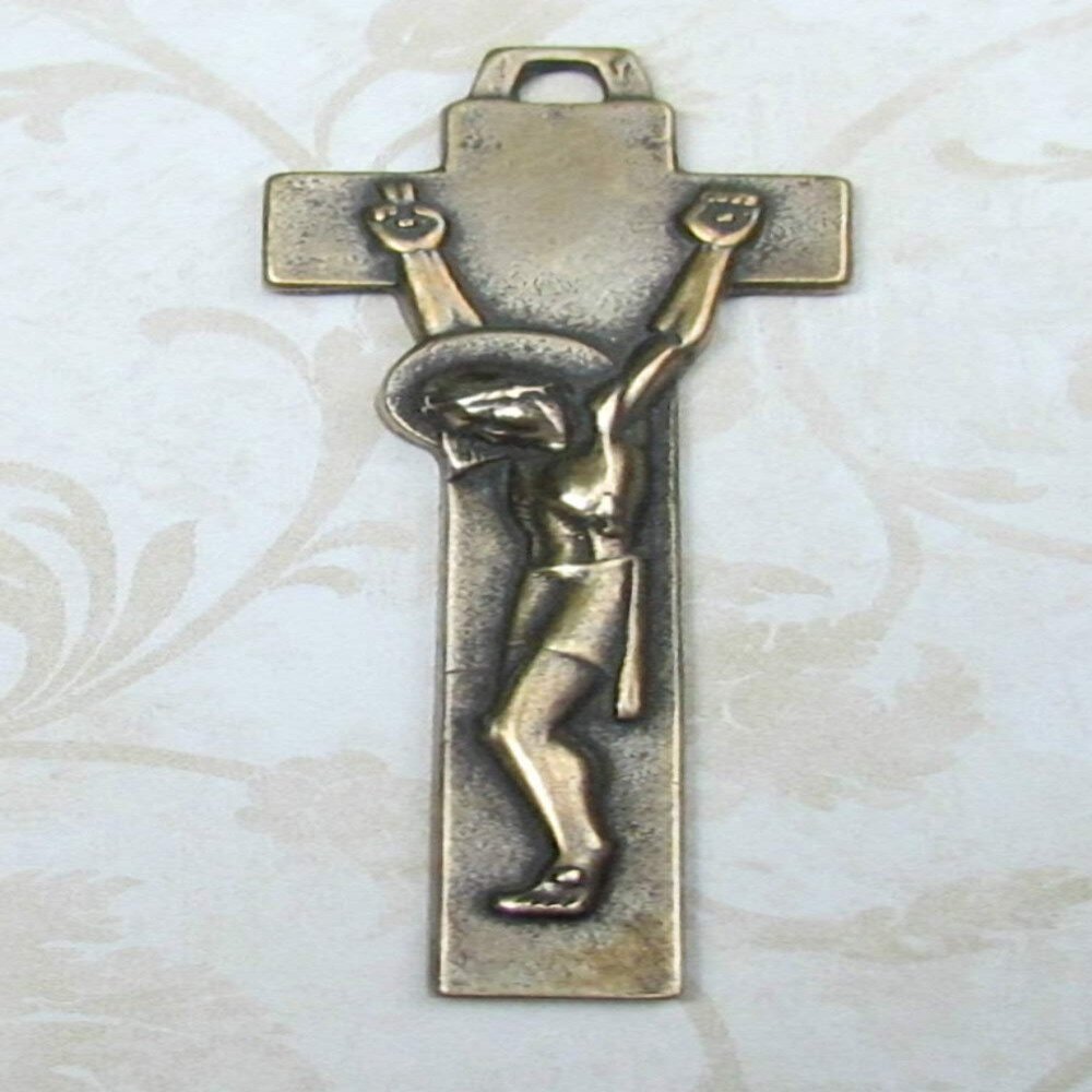 Sacred Art Jewelry #307 Irish Penal Crucifix 2 1/2 inches Gold Bronze
