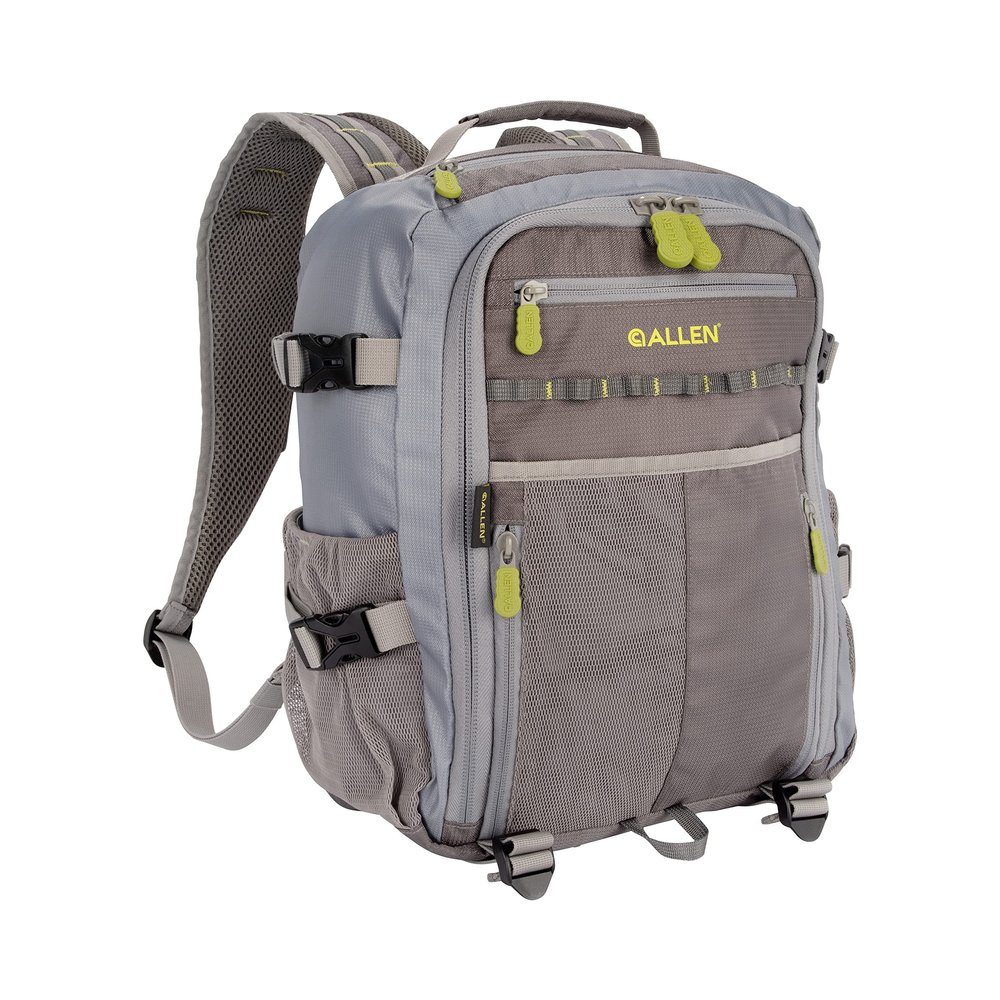 Allen Company Chatfield Compact Fishing Backpack, 12" L x 6" W x 15" H, 17.6 liters, Gray/Lime