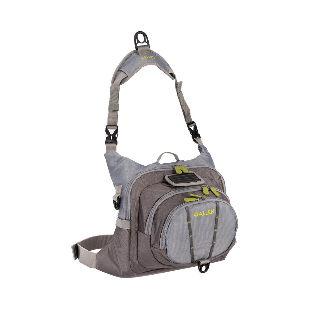 Allen Company Boulder Creek Fly Fishing Chest Pack, Fits up to 6 Tackle/Fly Boxes, Gray/Lime