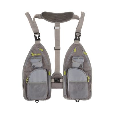 Allen Company Ultra-Light Gallatin Strap Fly Fishing Vest, Fits up to 4 Tackle/Fly Boxes, 14 Accessory Pockets, Gray/Lime