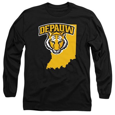 DePauw University Official State Shape Unisex Adult Long-Sleeve T Shirt,Black, 3X-Large