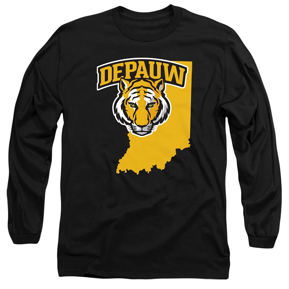 DePauw University Official State Shape Unisex Adult Long-Sleeve T Shirt,Black, 3X-Large