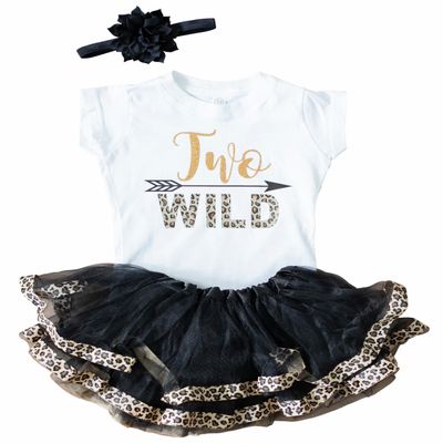 Luke and Lulu Two Wild 2nd Birthday Outfit for Girls  White Shirt with Black and Gold Skirt Dress  Cute Shirts for Toddlers