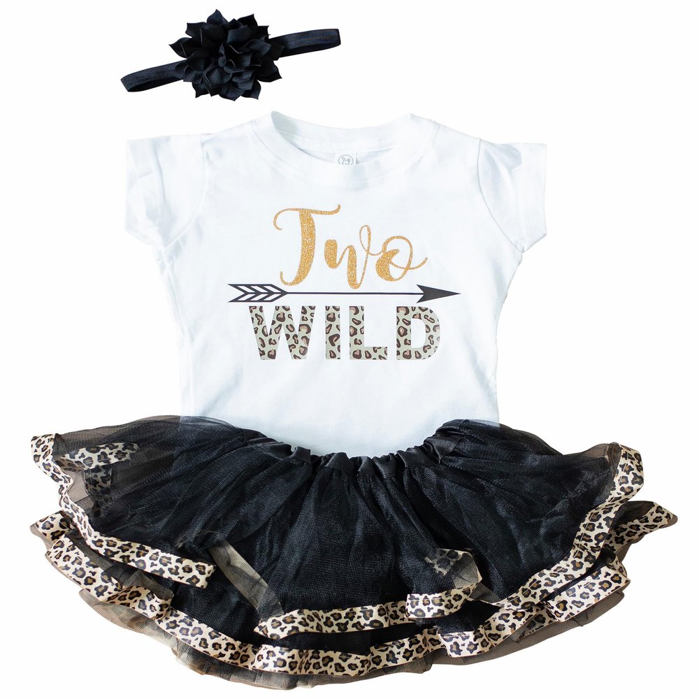 Luke and Lulu Two Wild 2nd Birthday Outfit for Girls  White Shirt with Black and Gold Skirt Dress  Cute Shirts for Toddlers