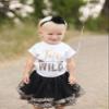 Luke and Lulu Two Wild 2nd Birthday Outfit for Girls  White Shirt with Black and Gold Skirt Dress  Cute Shirts for Toddlers view 4