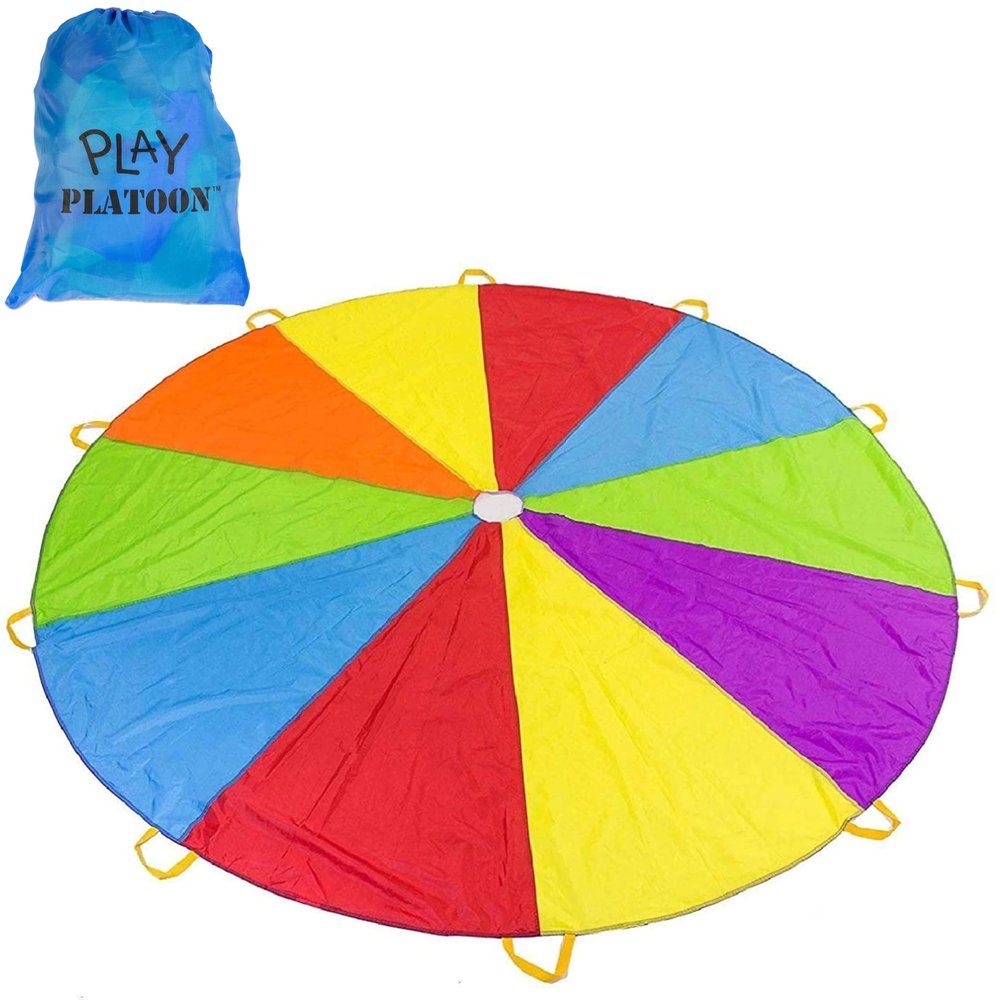 Play Platoon Rainbow Parachute Toy for Kids, 20 ft Parachute Game with 16 Handles for Kids, Elementary School Gym Class PE Equipment, Backyard/Indoor Play Equipment