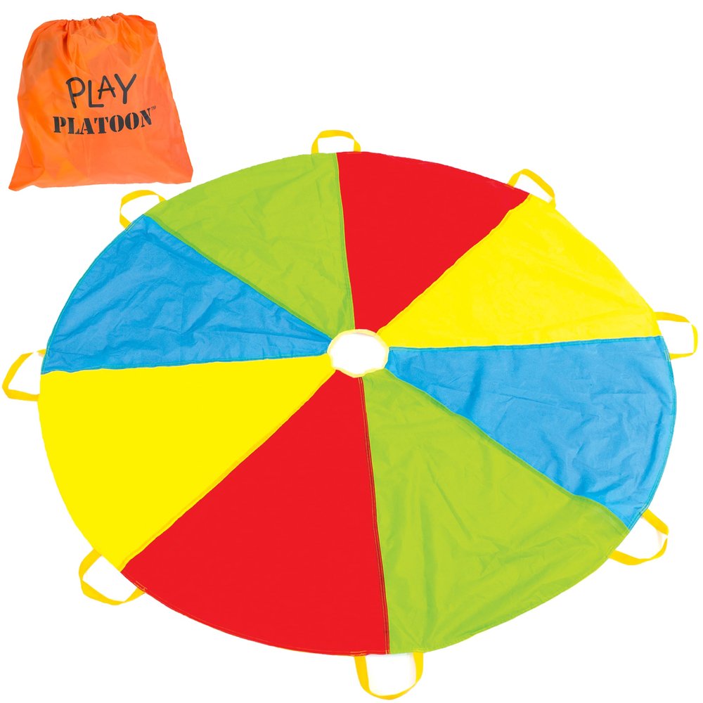 Play Platoon Rainbow Parachute Toy for Kids, 16 ft Parachute Game with 12 Handles for Kids, Elementary School Gym Class PE Equipment, Backyard/Indoor Play Equipment