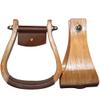 HILASON Oakwood Horse Saddle Stirrups Pair W/Leather Bottom Western | Aluminum Wooden Endurance Angled Padded view 1