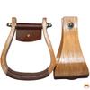 HILASON Oakwood Horse Saddle Stirrups Pair W/Leather Bottom Western | Aluminum Wooden Endurance Angled Padded view 2