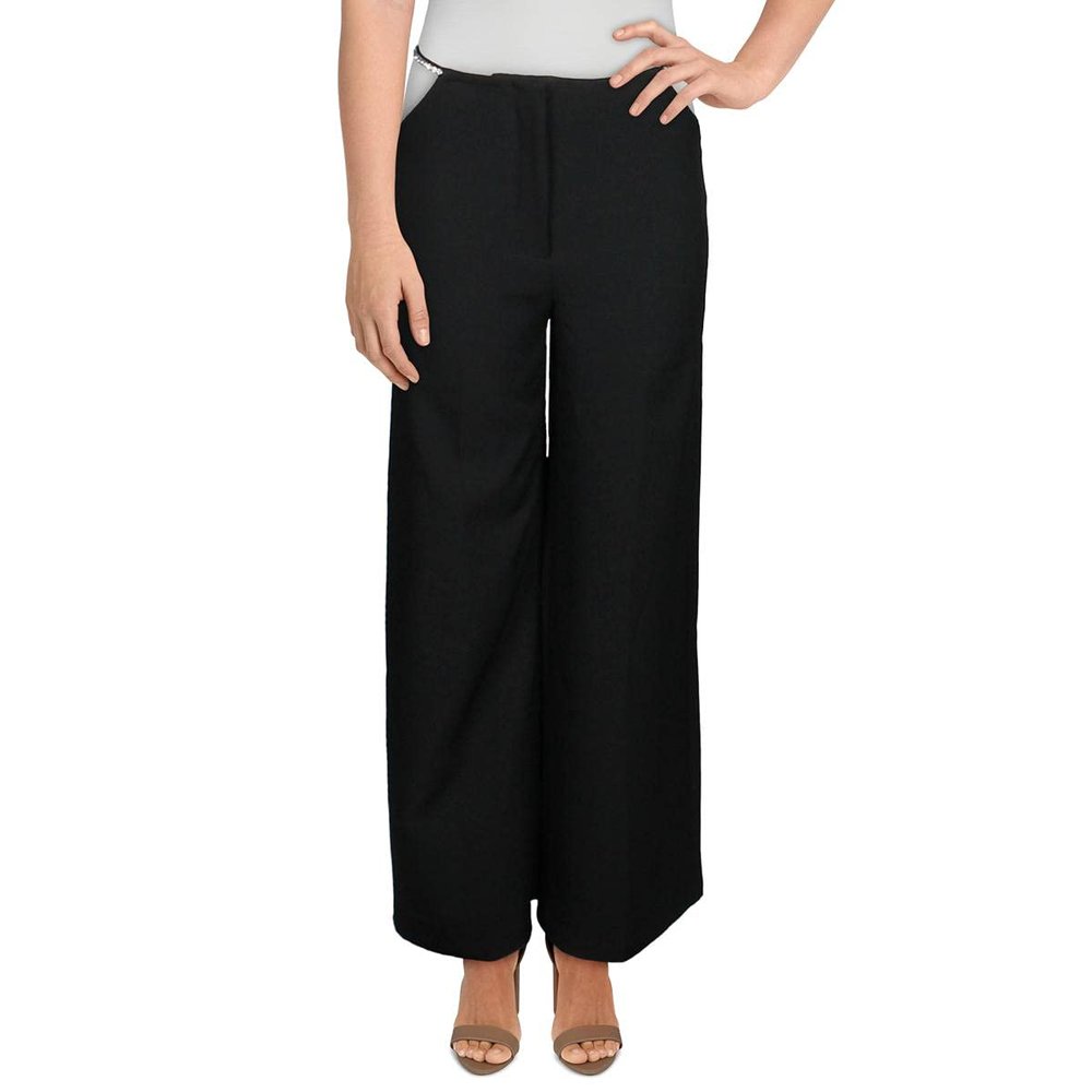 Danielle Bernstein Womens Cutout Rhinestone Dress Pants Black 2
