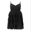 R.Vivimos Women's Summer Cotton Spaghetti Straps V-Neck Layered Ruffle Hem Boho Swing Midi Dress (X-Large, Black) view 4