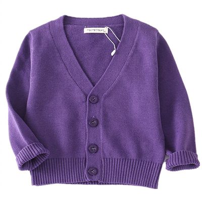 PTPUKE Unisex Boy' Girls' Cardigans Sweater V-Neck Long Sleeve Button Soild Cotton Knit Sweaters for 1-8 Years Purple