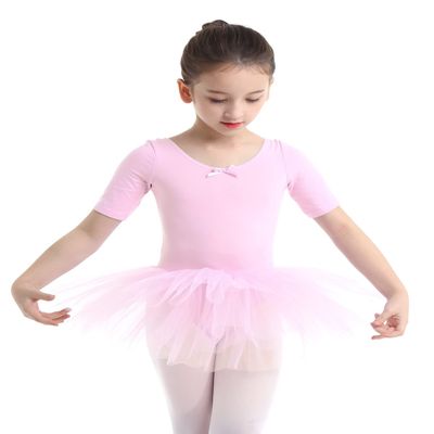 winying Kids Girls Criss Cross Back Short Sleeves Ballet Dance Dress Gymnastic Leotard Ballerina Mesh Tutu Skirt Pink 8-10 Years