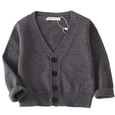 PTPUKE Unisex Boy' Girls' Cardigans Sweater V-Neck Long Sleeve Button Soild Cotton Knit Sweaters for 1-8 Years Dark Gray