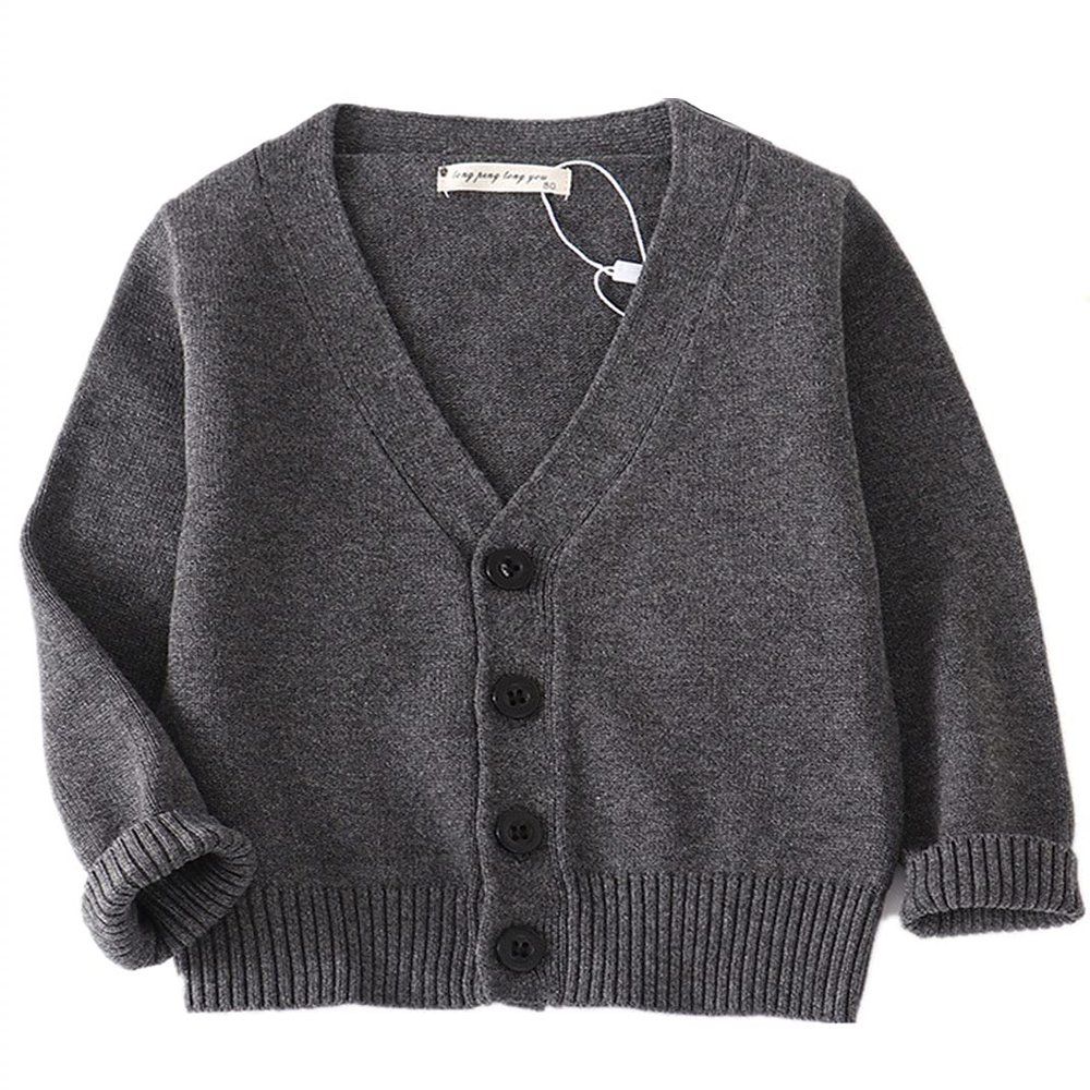 PTPUKE Unisex Boy' Girls' Cardigans Sweater V-Neck Long Sleeve Button Soild Cotton Knit Sweaters for 1-8 Years Dark Gray